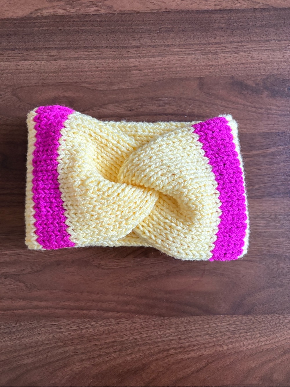 New! Yellow and Pink Knitted Twist Headband/ messy bun beanie